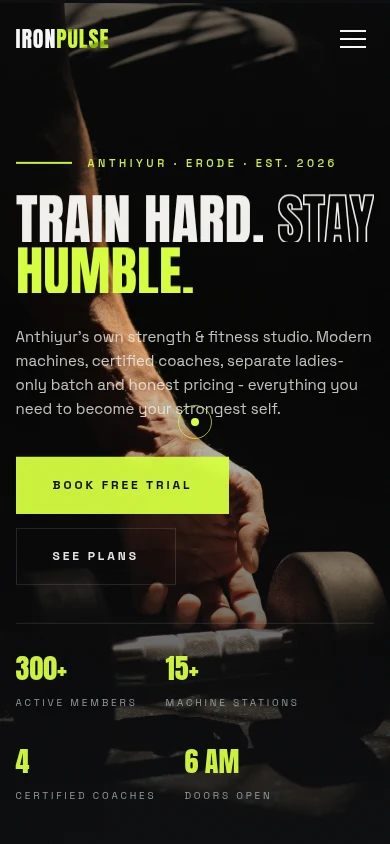 Actual mobile screenshot of the IronPulse gym demo