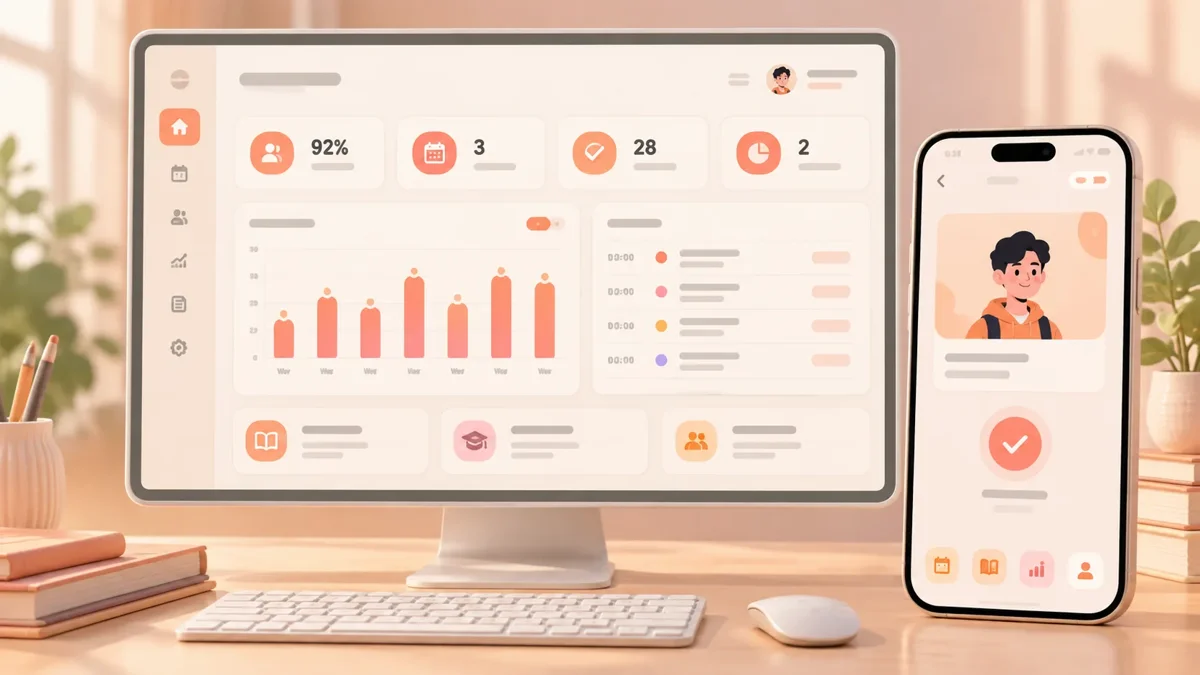 Illustrative attendance dashboard and student app concept