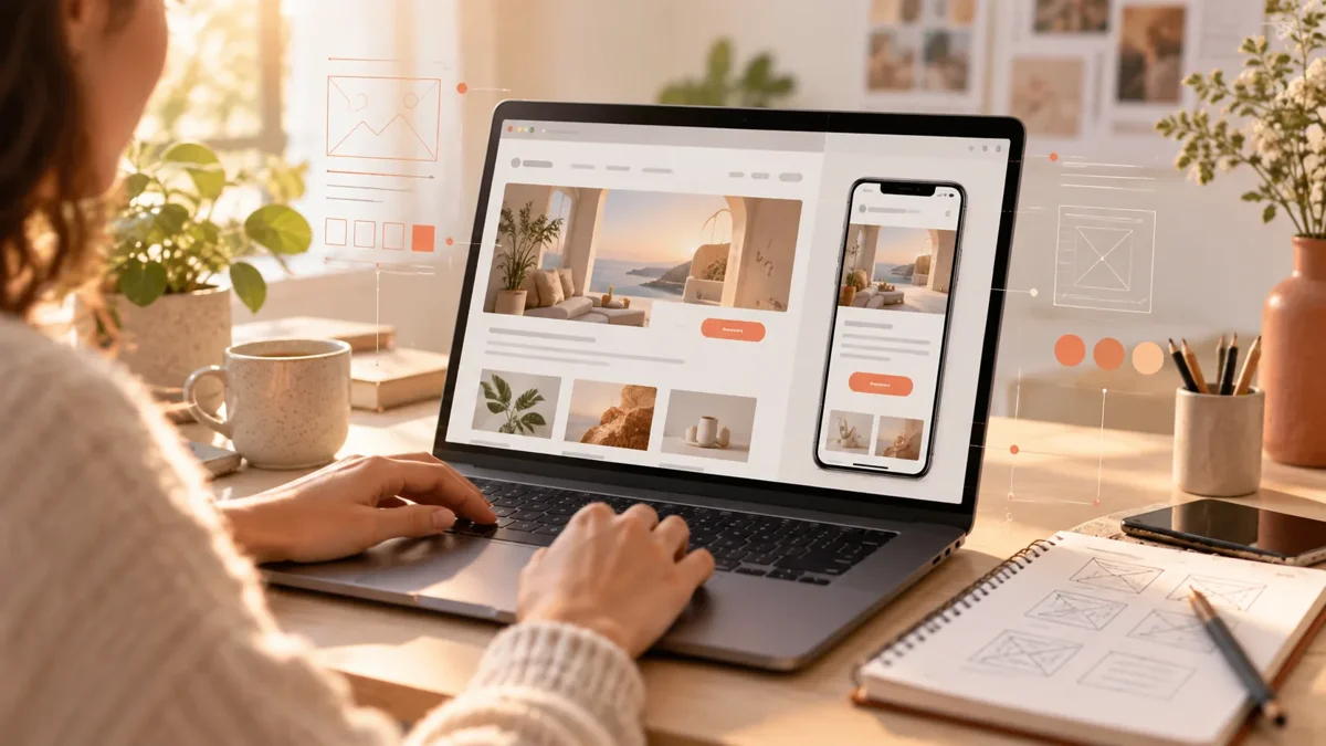 Illustrative hands-on web and app design workspace