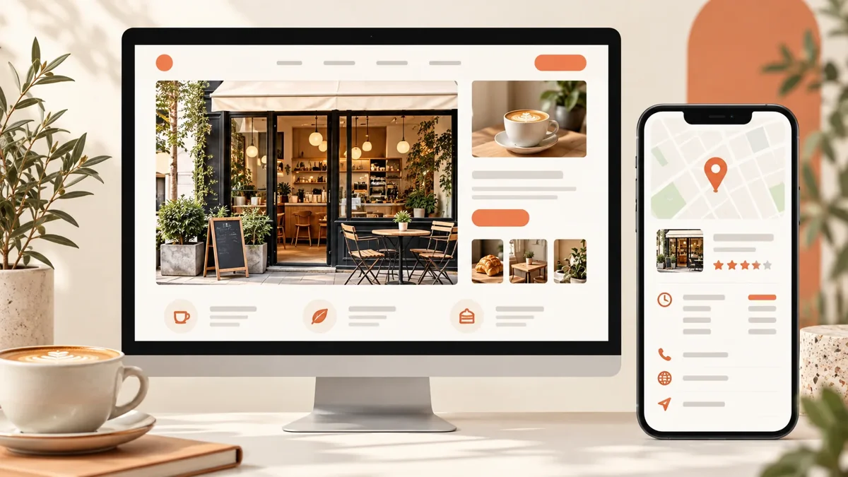 Illustrative local business website and mobile listing