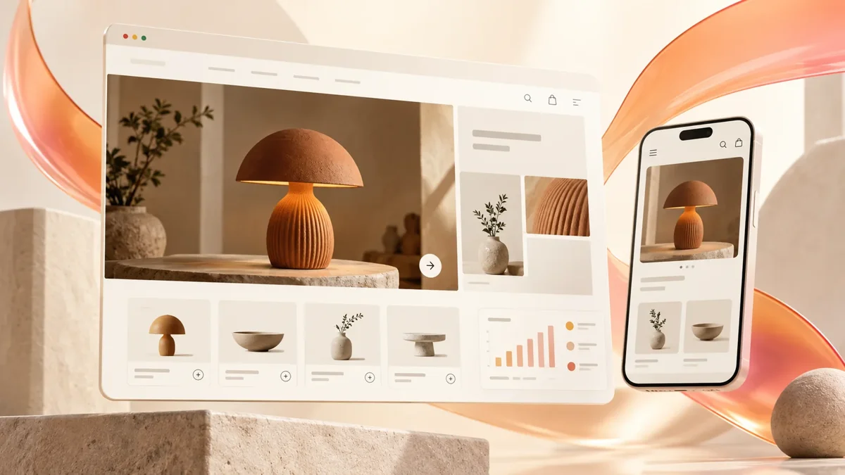 Illustrative responsive ecommerce website and mobile screen concept